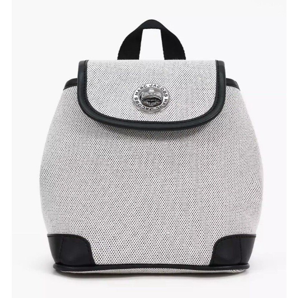 New Marc Jacobs Convertible Canvas Backpack Bag Beige /Black